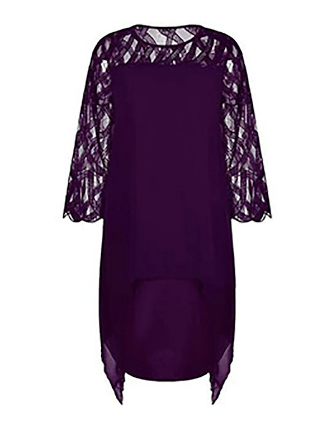 A-Line Elegant Cocktail Dress Semi-formal Party Dress Midi Jewel Neck 3/4 Length Sleeve Knee Length Lace with Sleek Splicing